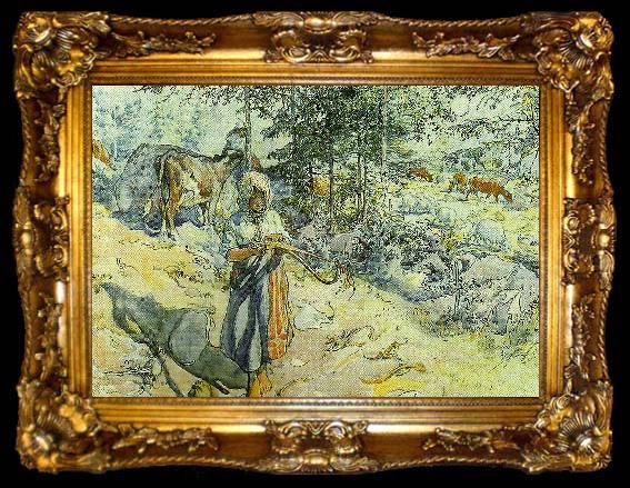framed  Carl Larsson pa vall i hagen, ta009-2